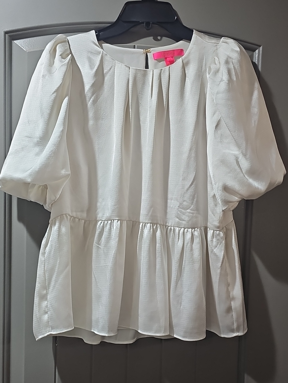Lily Pullitzer White Puff Sleeve Peplum Blouse (E)